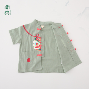 宝宝周岁礼服男童汉服夏装儿童唐装抓周服装夏季薄款短袖国风套装