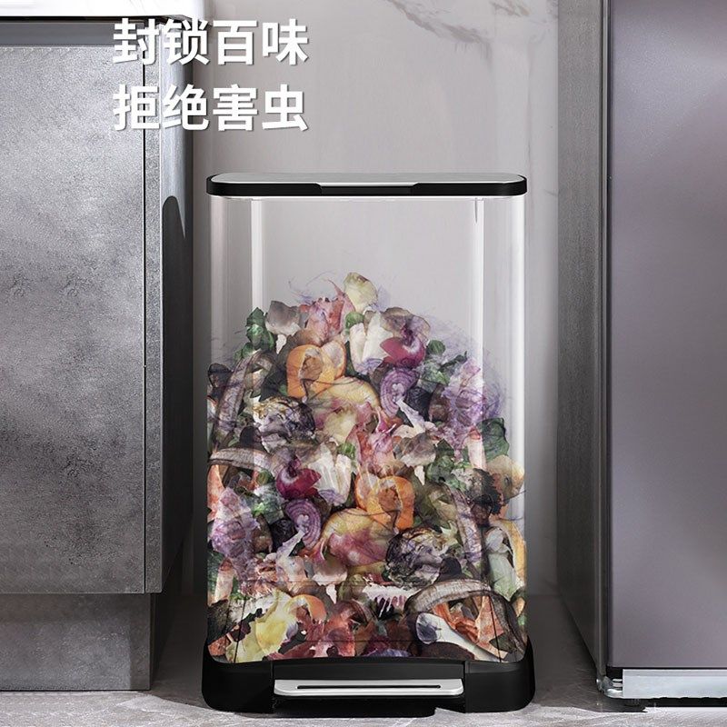 大容量不锈钢脚踏式垃圾桶带内桶一键常开静音缓降除异味家用厨房