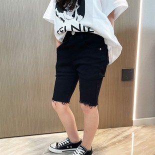 女童牛仔黑色小脚紧身短裤2024夏季新款宝宝建议百搭瘦版五分裤子