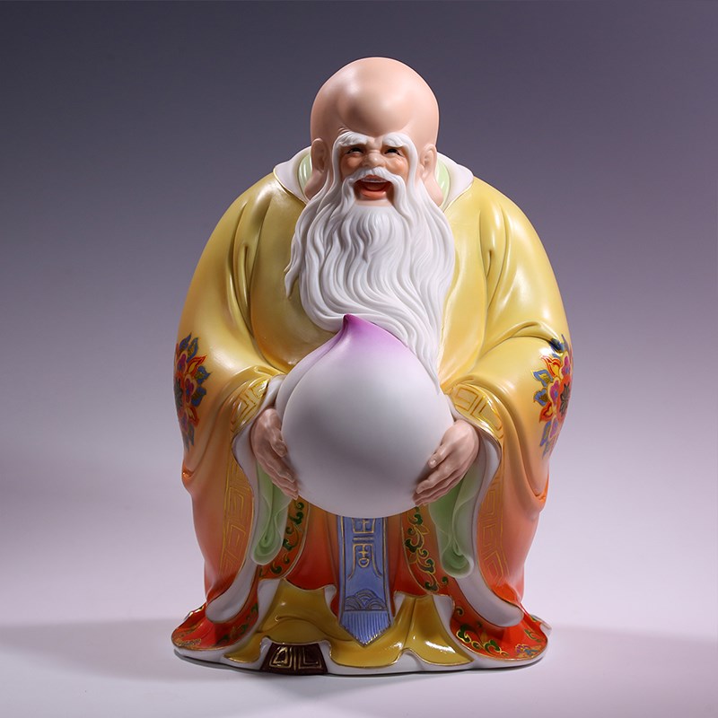 老寿星寿桃送老人礼品长辈生日礼物寿礼高档陶瓷工艺品桌面摆件
