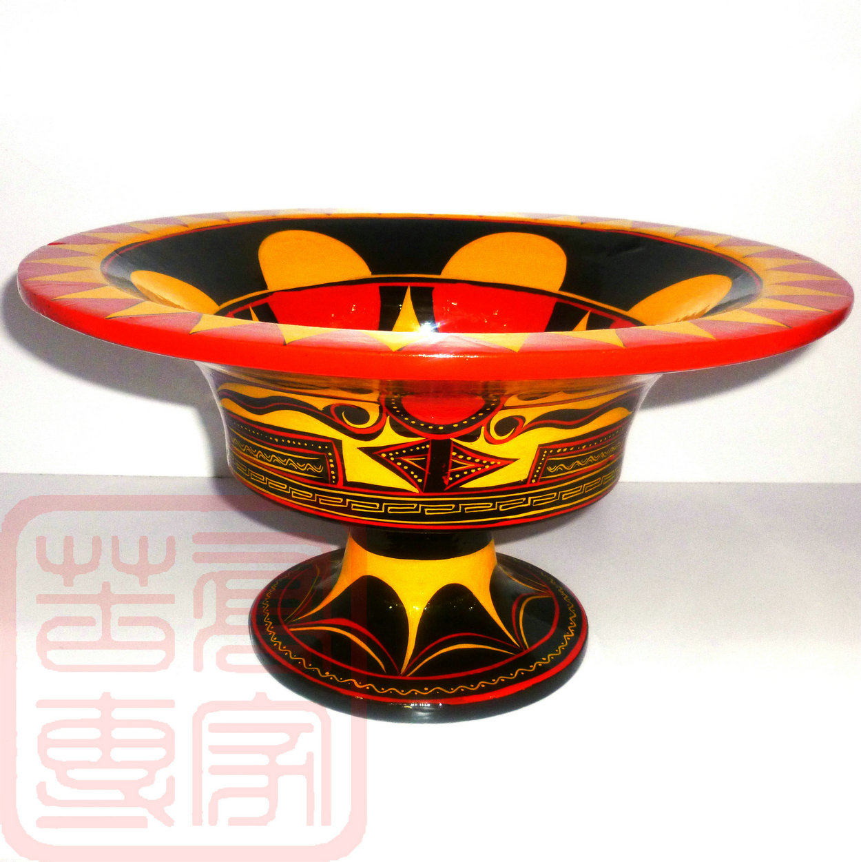 彝族餐具高脚盘四川大凉山西昌特产彝族民间漆器彩绘手工艺品盘子