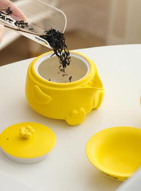 鸭陶瓷旅行茶具便携240814-0式加装收纳包户油外快客杯一壶三杯露