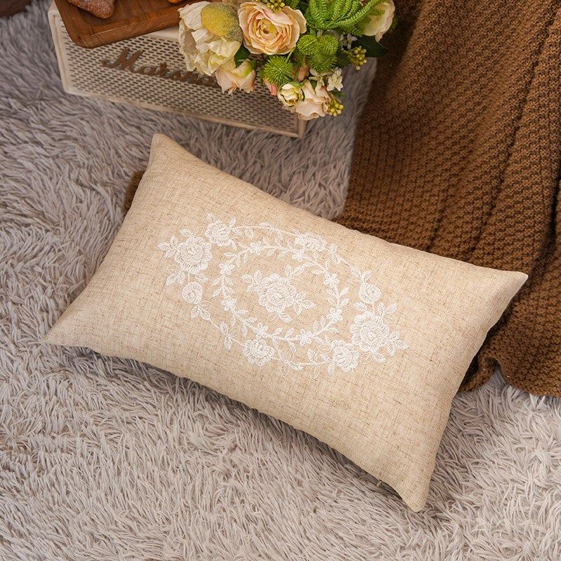 法式复古抱枕麻布刺绣沙发装饰靠垫含芯可拆洗床头靠背垫腰枕新款