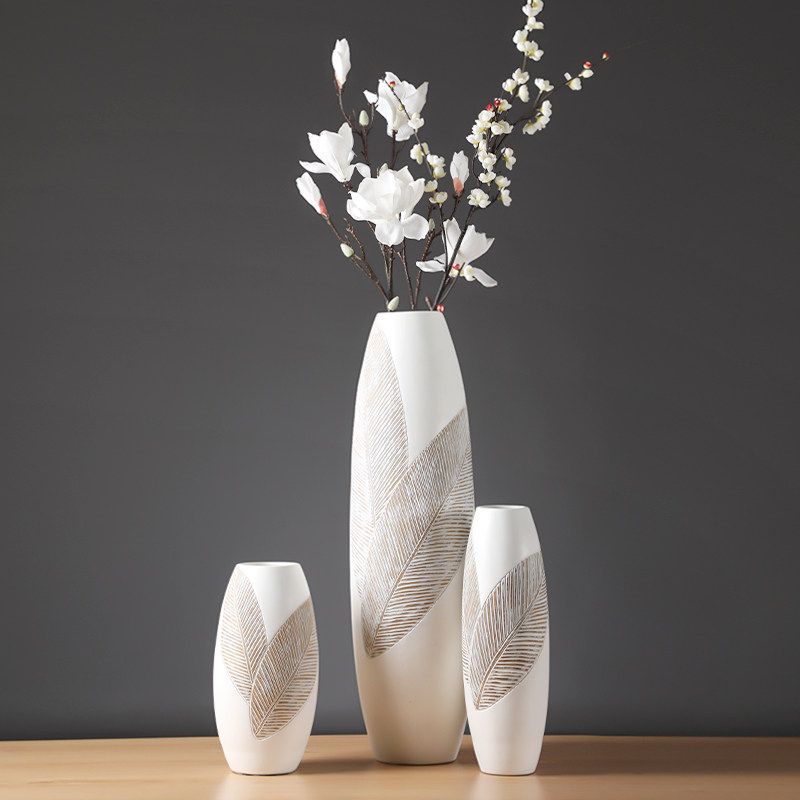 白色落地大摆件高级感客厅电视柜旁入户玄关办公室前台家居装饰品