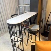北欧岩板吧台桌家用客厅酒柜厨房奶茶店隔断靠墙高脚长条桌椅组合