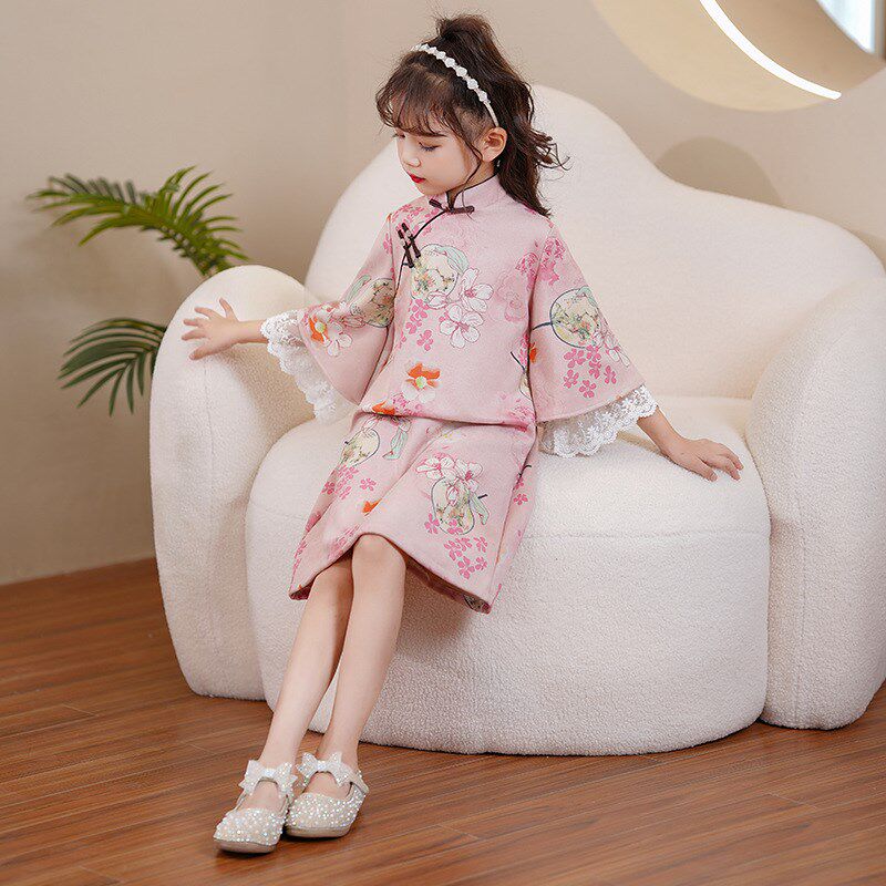 女童旗袍春秋长袖中国风宝宝唐装演出小女孩连衣裙国潮小旗袍儿童