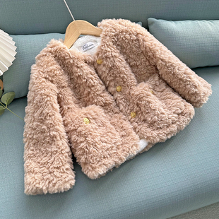 儿童皮草加绒加厚棉衣仿羊羔毛男童女童小宝宝秋冬季保暖毛毛外套