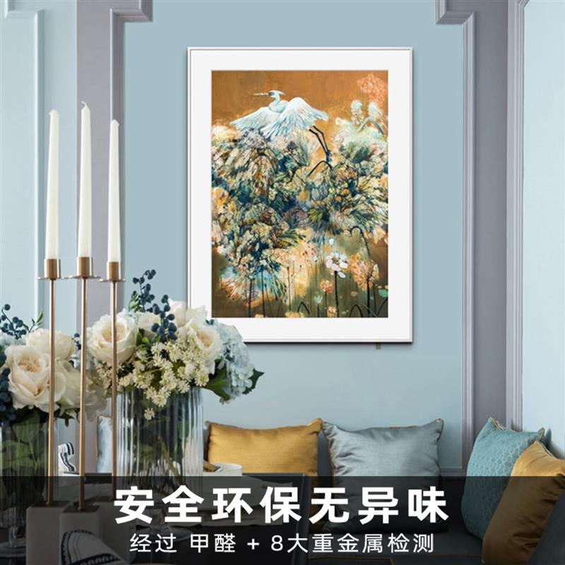 风色飞鹭新中式轻奢版画玄关餐厅实木画框书房竖版油画装饰画挂画