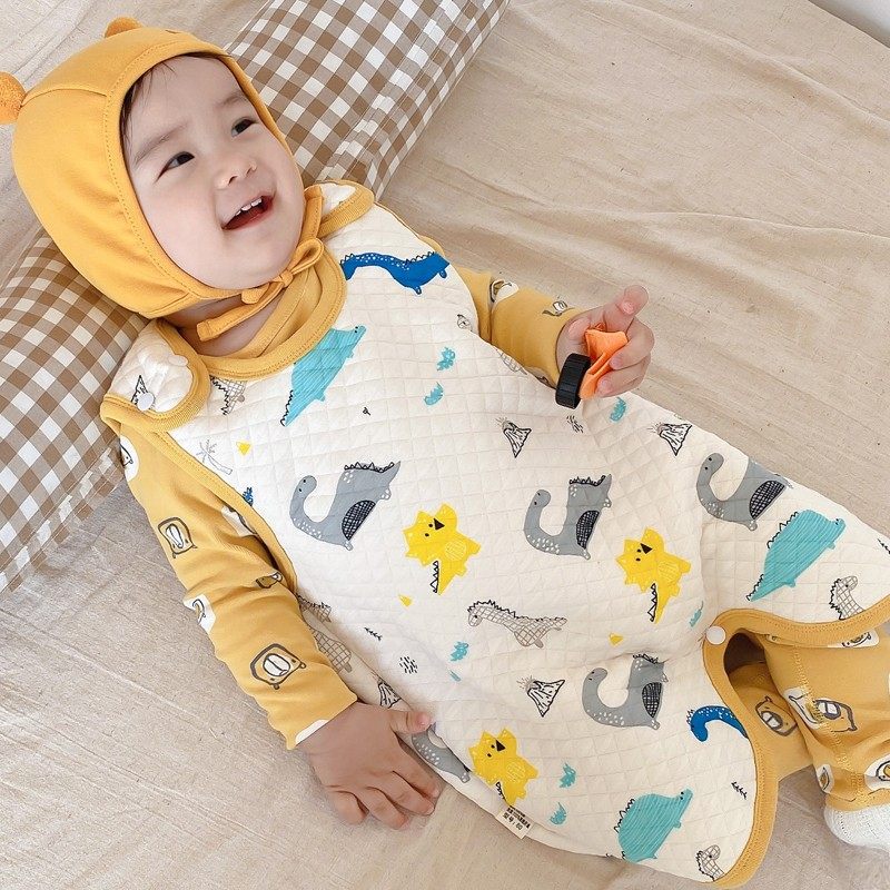 婴儿睡袋夏季薄款背心式防踢被夹棉马甲春秋宝宝纯棉连体睡衣四季