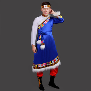 新款藏族舞蹈服装男成人少数民族演出服西藏袍蒙古饰舞台表演服装