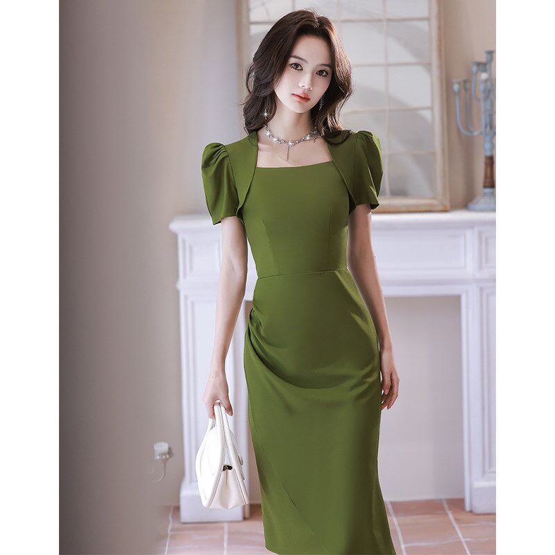 晚礼服女宴会气质轻奢小众高端高级感简单大方平时可穿绿色连衣裙