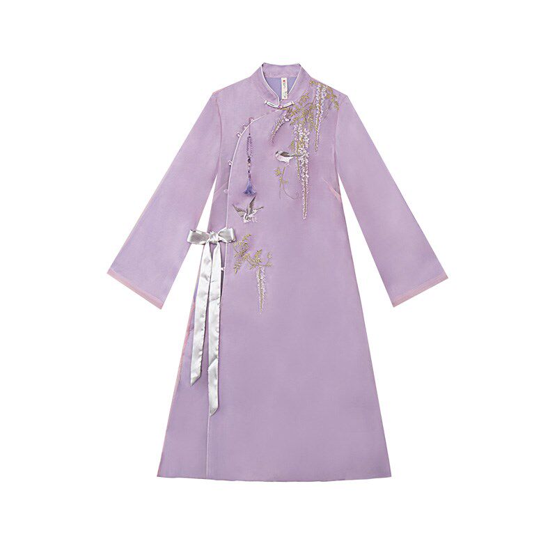 远镇中国风绣花开衫外套假两件连衣裙中长款春季中式复古茶服女装