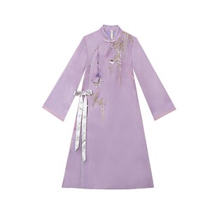 远镇中国风绣花开衫外套假两件连衣裙中长款春季中式复古茶服女装