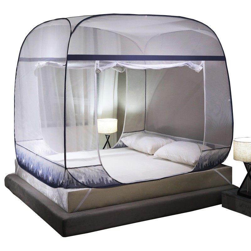 免安装回形底蚊帐蒙古包1.5米三开门坐床拉链家用回字无底部1.8m