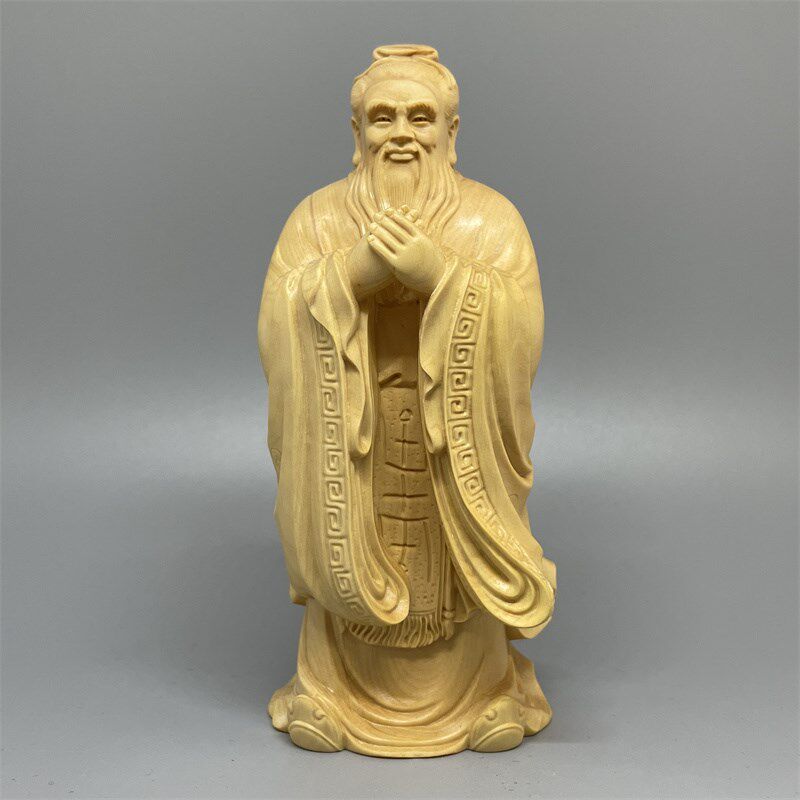 小叶黄杨木雕孔子雕像摆件孔圣人孔夫子家居书房装饰收藏工艺礼品