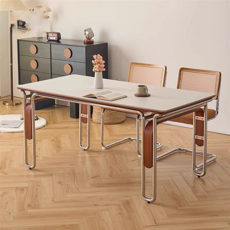 复古岩板实木餐桌家用小户型包豪斯高端长方形中古风家具饭桌椅子,住宅家具,岩板餐桌,淘宝优惠券,粉丝福利购,淘宝优惠卷