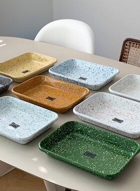 韩国Eding 搪瓷泼墨彩色烤盘备菜盘餐盘料理盘托盘方盘火锅备菜盘