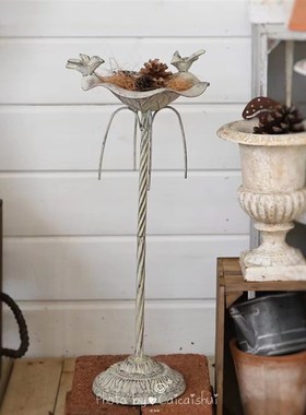 小喂鸟器装饰摆件花架烛台复古铁艺高架花园阳台杂货庭院装饰花架