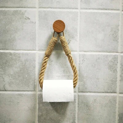 Kitchen Wooden Hook Toilet Paper Roll Holder Nail Free Wall-