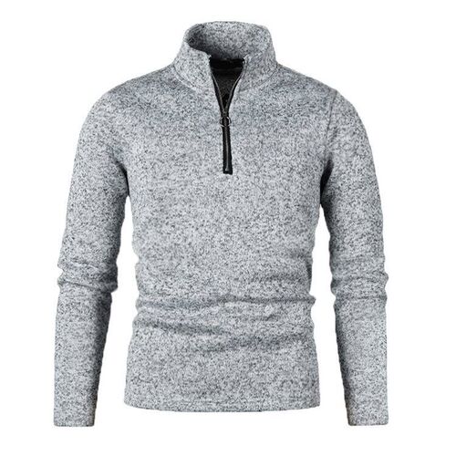 Mens Sweater Placket Zipper Design Solid Color High Collar