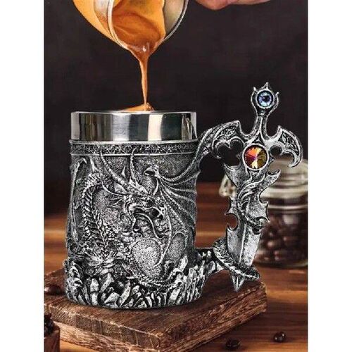 Medieval Beer Mug 600ml Travel Mug With Medieval Dragon