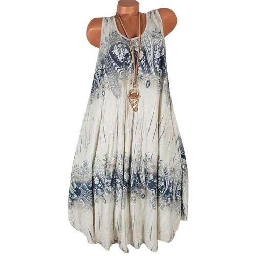 Women Summer Flower Print Sleeveless Round Neck Loose Shift