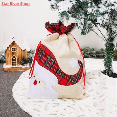 Christmas Candy Gift Bag With Drawstring Elk Pattern Reusabl