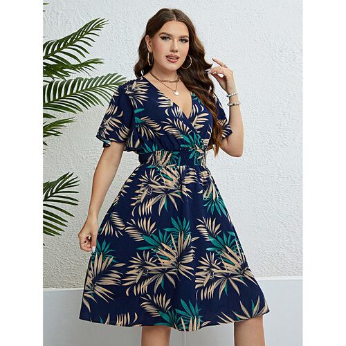 Self-developed V-neck To llect Waist Slimming Dress Women