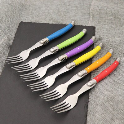 6pcs Laguiole Rainbow Steak Forks Dinner Knives set Colorful