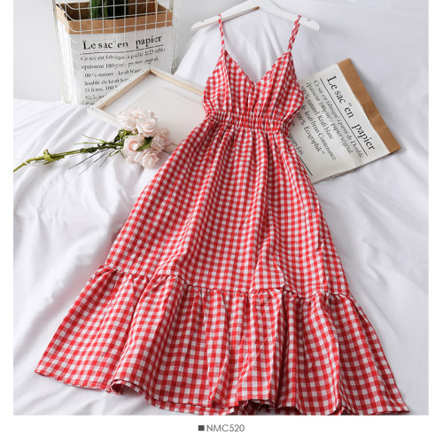 Plaid A Line dress woman Vestido Beach Elegant Ruffles
