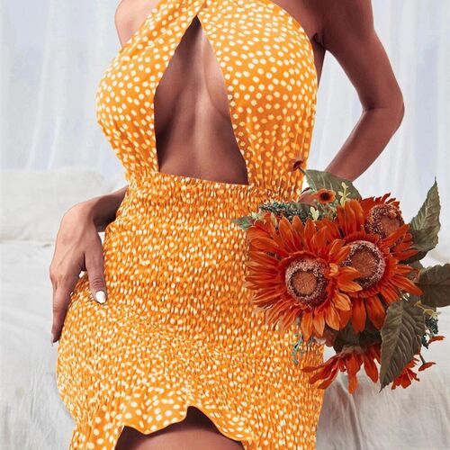 wsevypo Backless Tie Up Short Wrap Bodycon Sundress Women