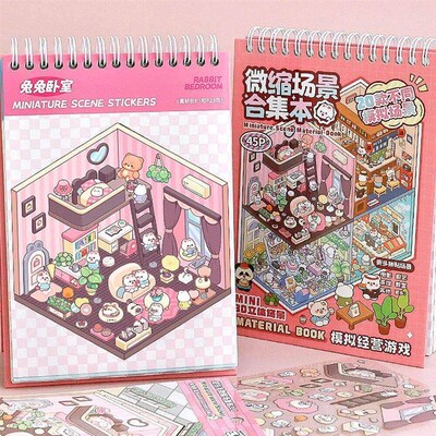 20Pcs 20in1 Cartoon Landscape Sticker Book DIY 3D Pocket Cab