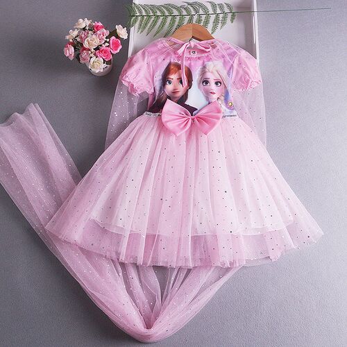 New Elsa Princess Dress With Cape Girls Dress Summer Kids Dr