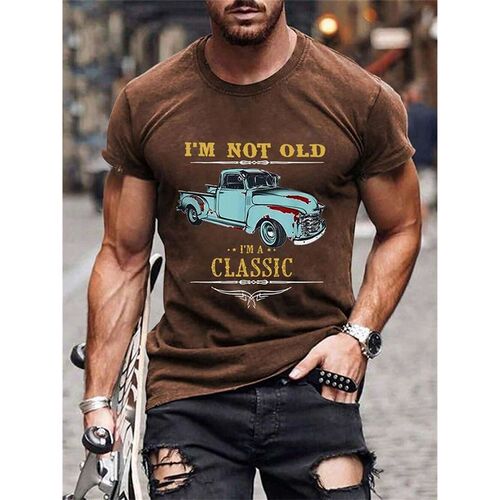 Classic Car Graphic Printed Tee for Men Comfortable Fit