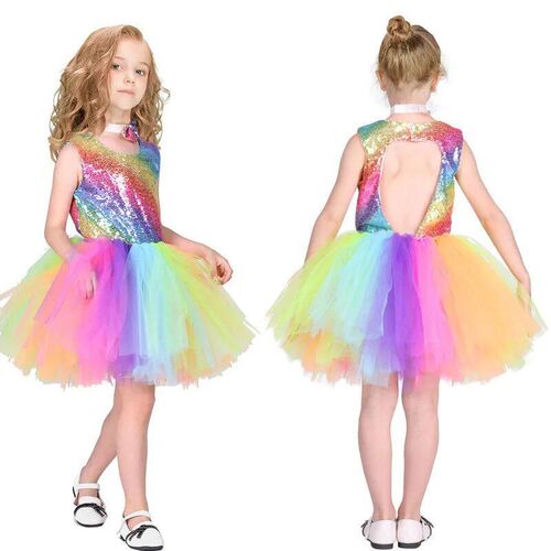 Cosplay Pastel Rainbow Sequins Dress Baby Girl Birthday