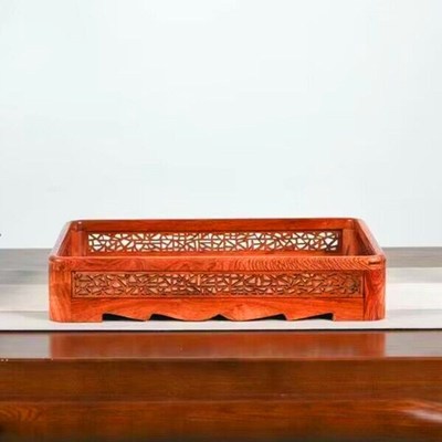 红木缅甸花梨木镂空托盘果盘实木干果盒红木零食糖家用桌面水果盒