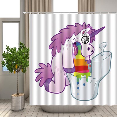 Unicorn Printed Shower Curtains Wooden Decorative Bathtub C