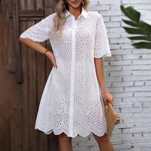 Finjani Eyelet Embroidery Drop Shoulder Dress Womens Button
