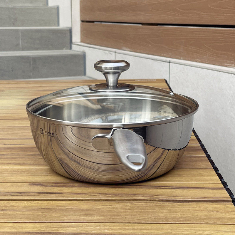 伦凯30不锈钢雪平锅不粘锅无涂层小炒锅煎炒煮多用锅汤锅2cm