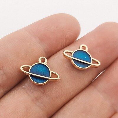 20pcs 16*12mm Mini Enamel Saturn Charms Double Sided Planet