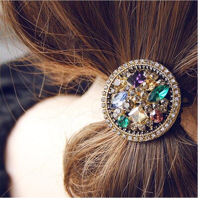 Vintage Elegant Crystal Hollow Metal Hair Rope Scrunchies Wo