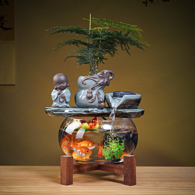 中式流水摆件水族景观小鱼缸鸿运当头水循环办公室店铺装饰摆件,家居饰品,流水摆件,淘宝优惠券,粉丝福利购,淘宝优惠卷