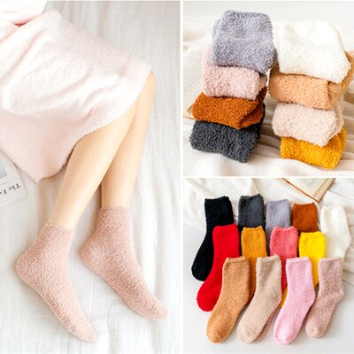Women Soft Fluffy Bed Socks Warm Autumn Winter Solid Color L