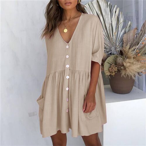 Womens Dress Loose High Waist Draped Half Sleeve Mini