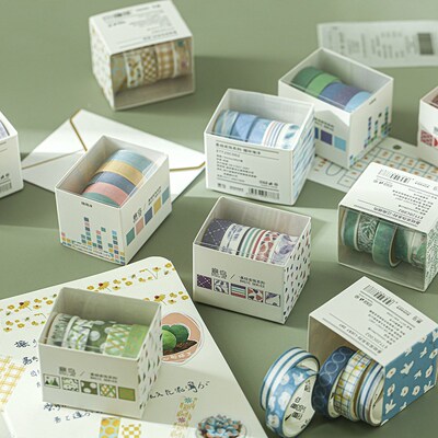 5 Pcs Basic Color Floral Masking Washi Tape Set Diy Decorati