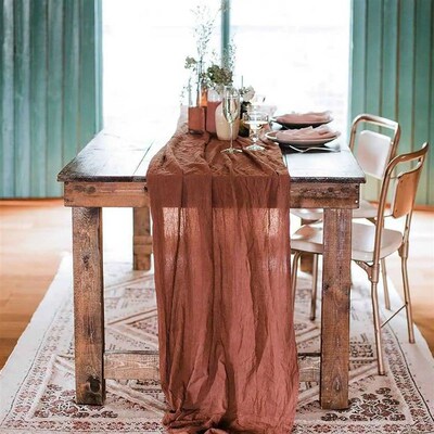 Semi-Sheer Gauze Table Runner Burlap Cheesecloth Table Setti