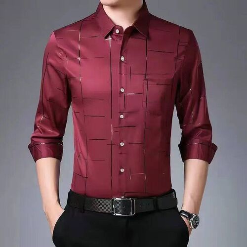 Smart Casual Men New Thin Plaid Smooth Shirts Long Sleeve La
