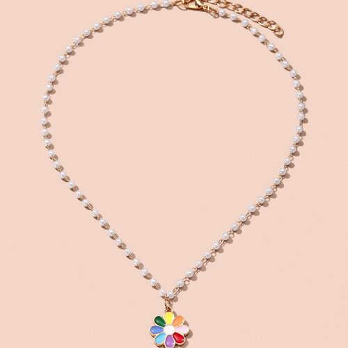 Sweet Romantic Imitation Pearl Small Daisy Flower Pendant Fe