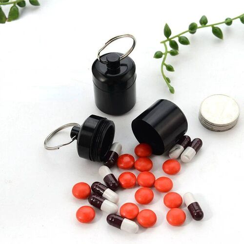 Aluminum Waterproof Pill Box with Sealed Storage, Flat Head,