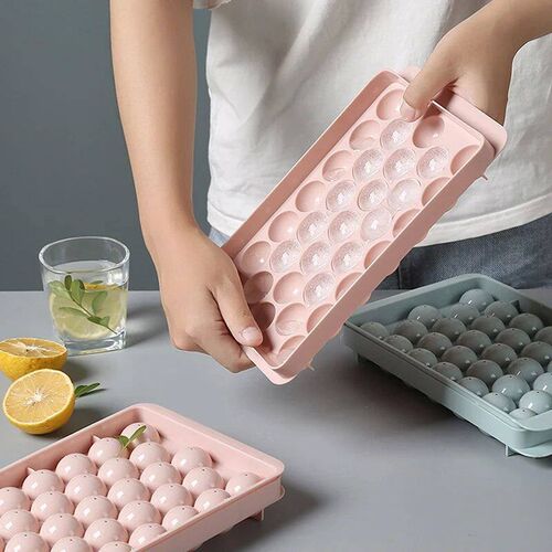 1Pc 3D Round Ice Cube Tray with Lid Plastic Diamond Spherica
